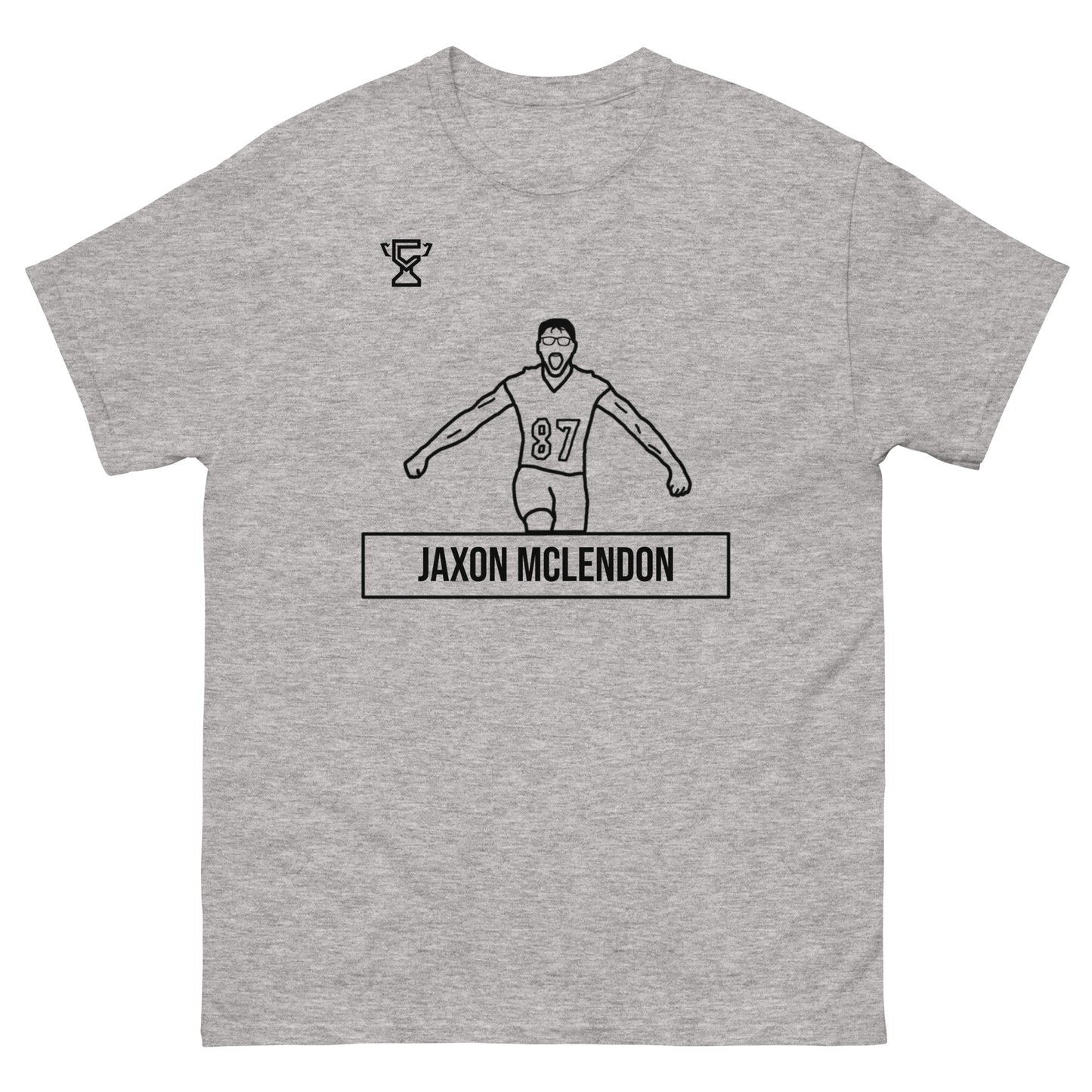 Sport gray t-shirt featuring artwork of Jaxon Mclendon.