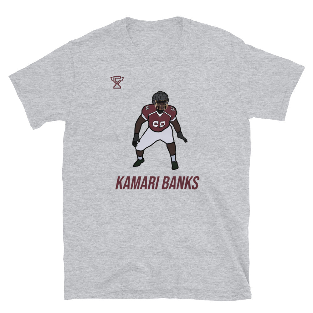 Gray t-shirt featuring Kamari Banks.