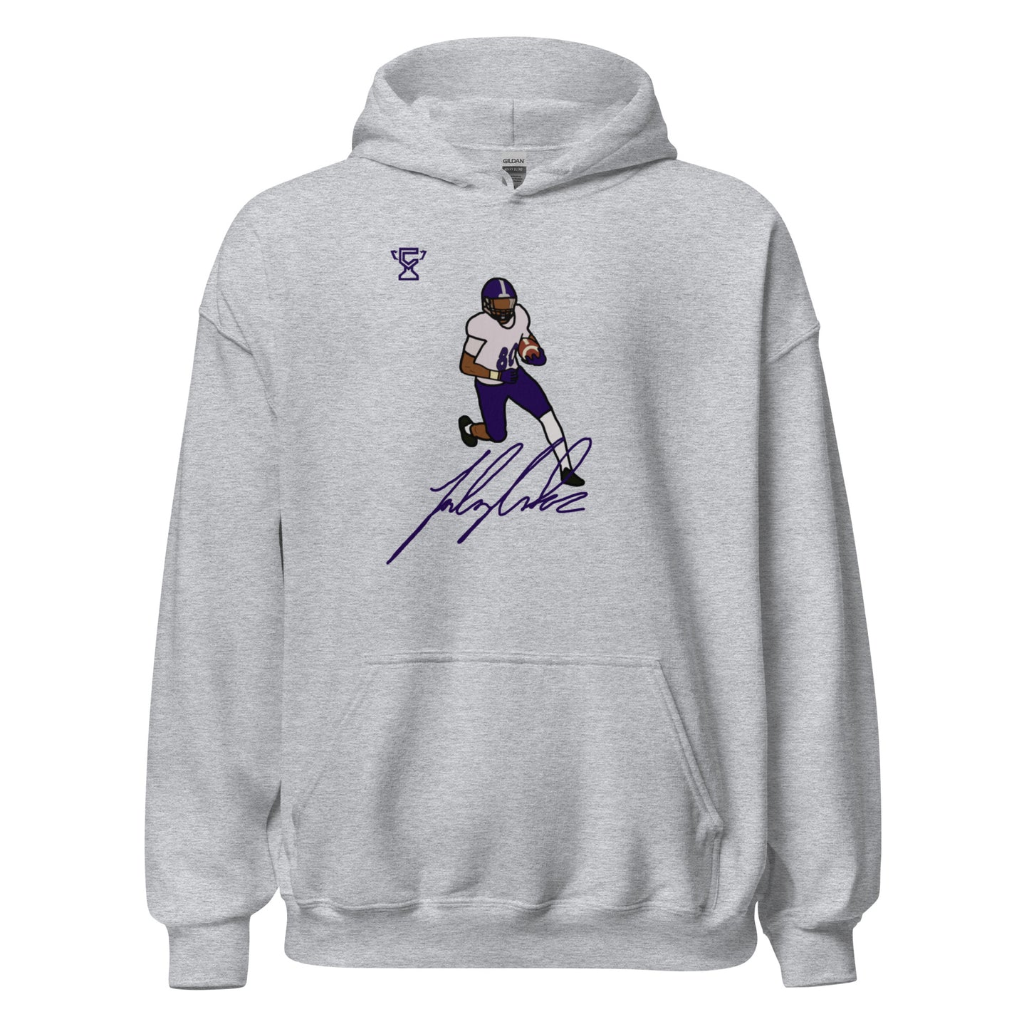 Gray hoodie featuring Jalen Coker.