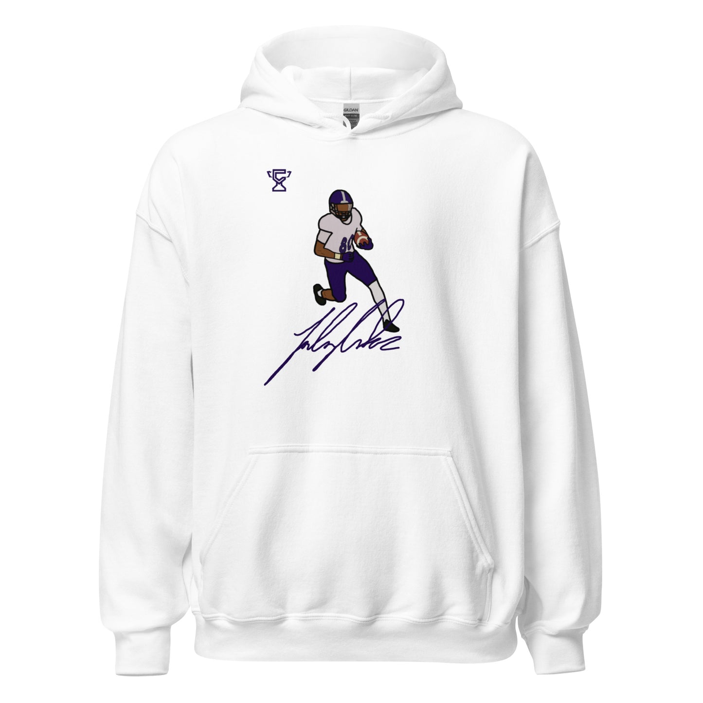 White hoodie featuring Jalen Coker.