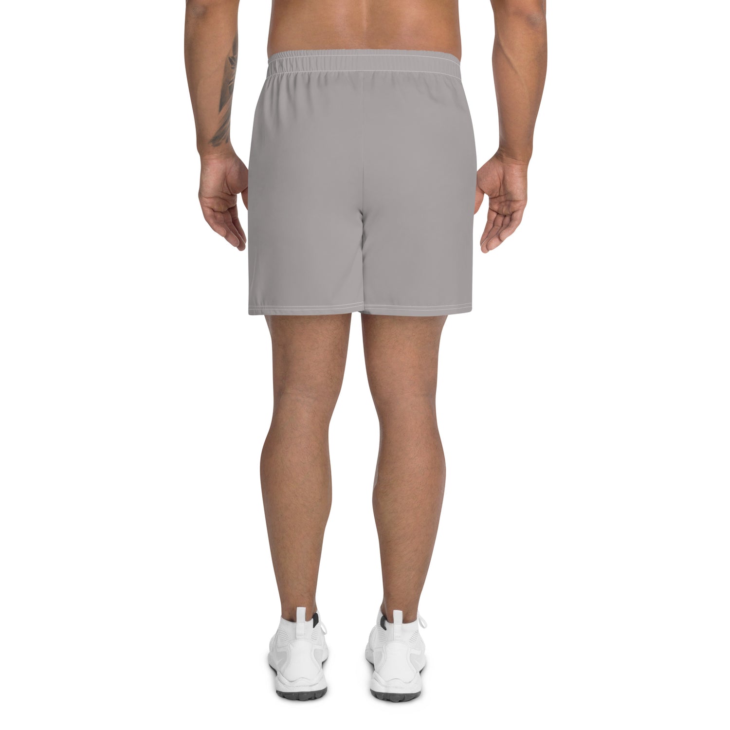 Back facing view of the gray Champletes Light Speed shorts.