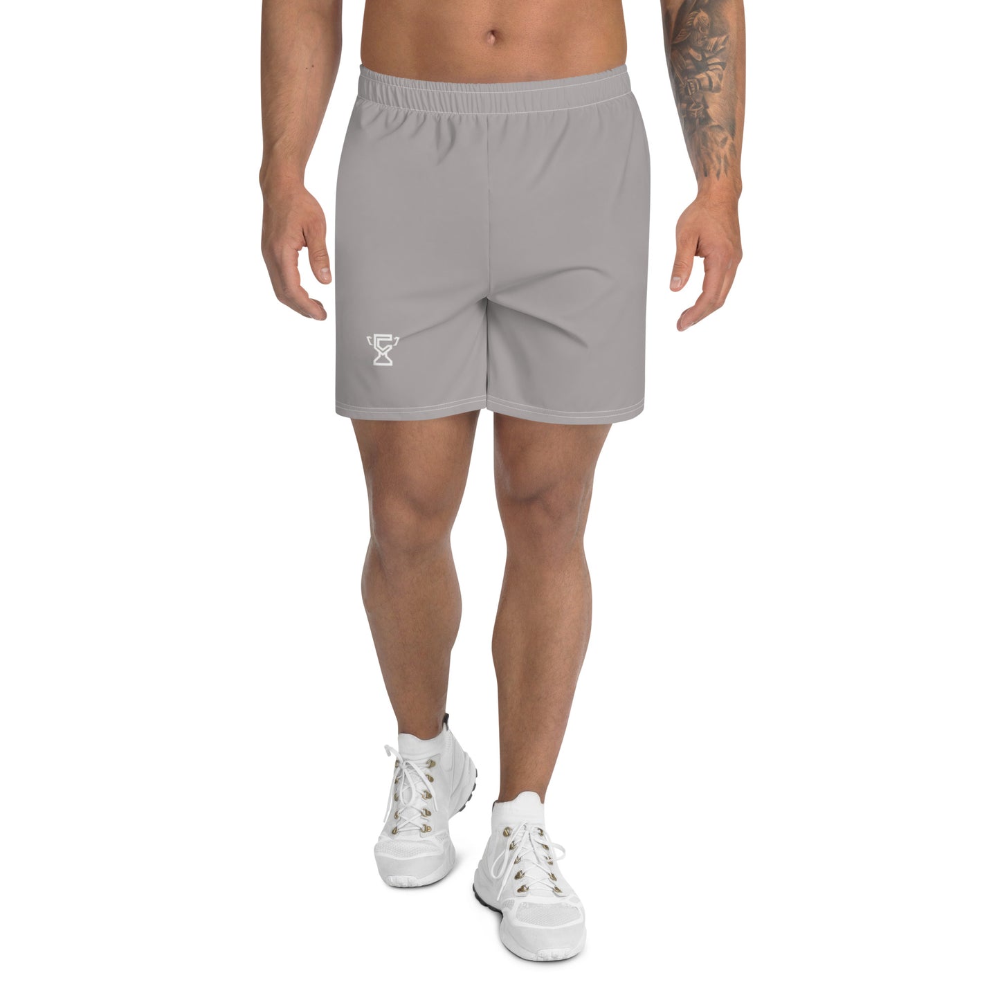 Front facing view of the gray Champletes Light Speed shorts.