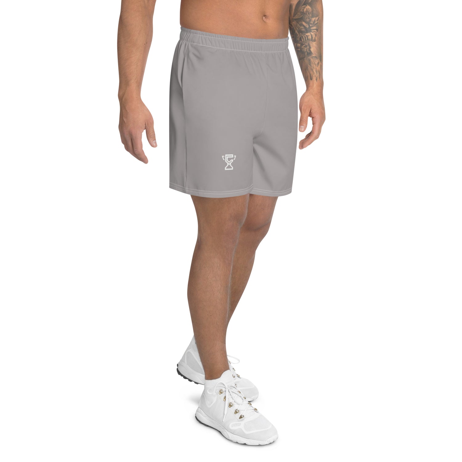 Left facing view of the gray Champletes Light Speed shorts.
