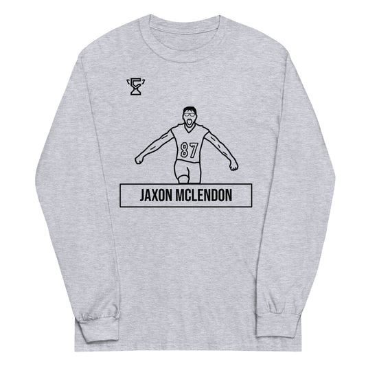 Sport gray long sleeve shirt featuring artwork of Jaxon Mclendon.