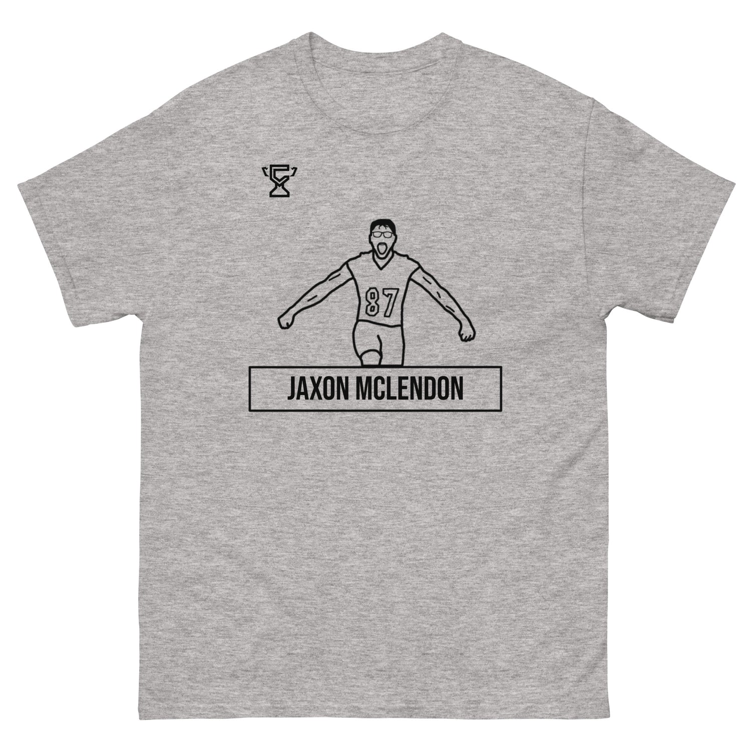 Sport gray t-shirt featuring artwork of Jaxon Mclendon.