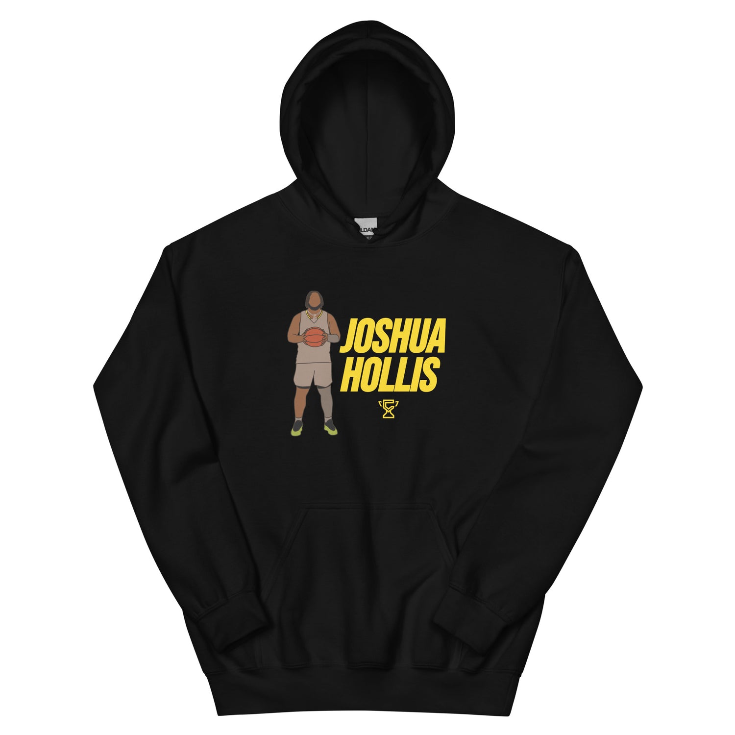 Black hoodie featuring Joshua Hollis.
