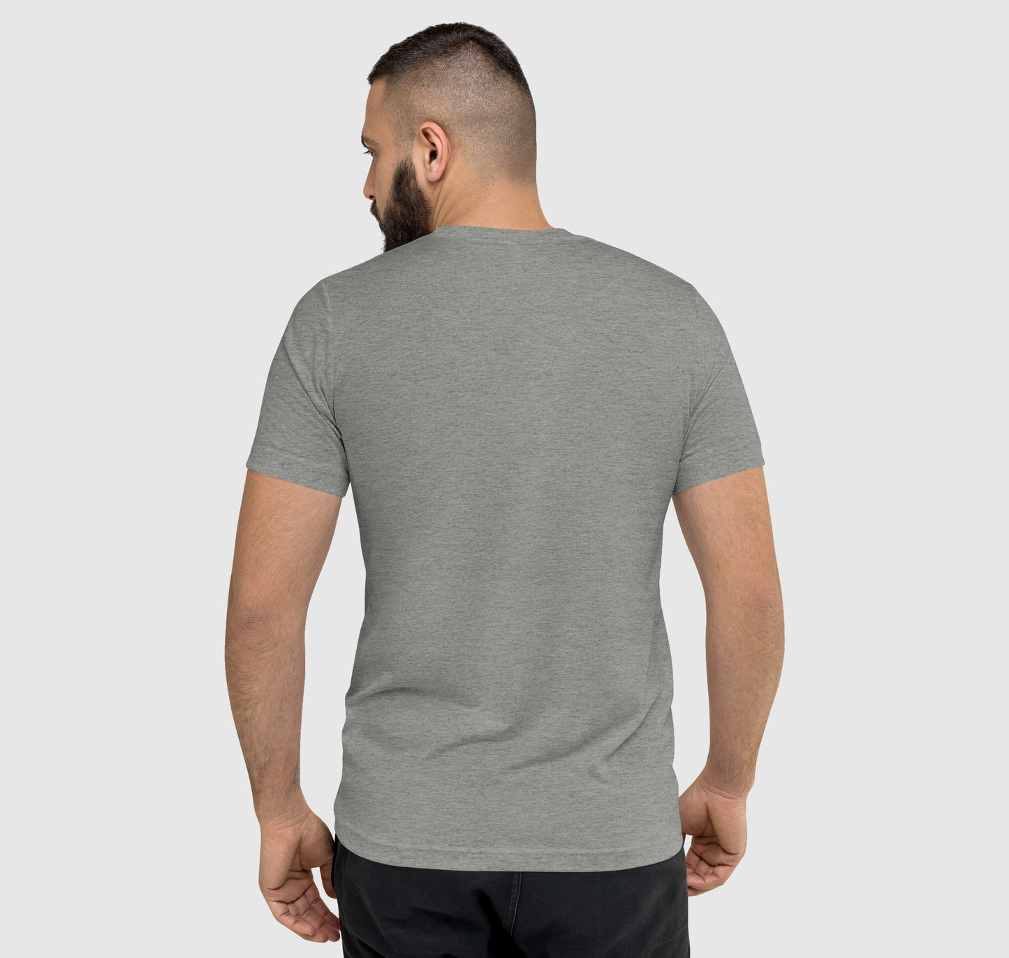 Athlete wearing the sport gray trophy tee, back view.
