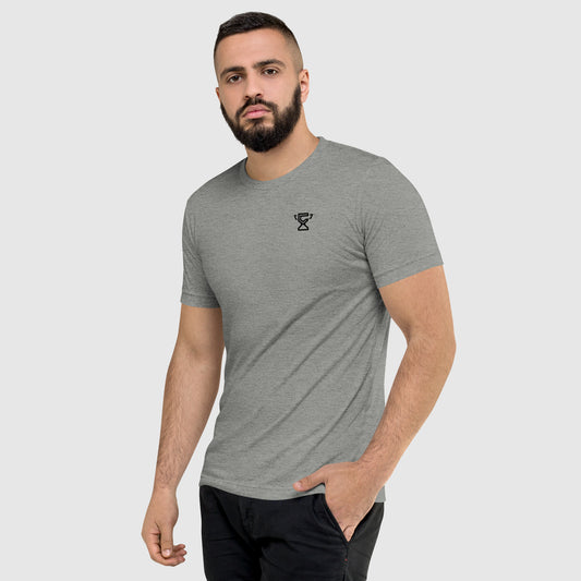 Athlete wearing the sport gray trophy tee, front view.