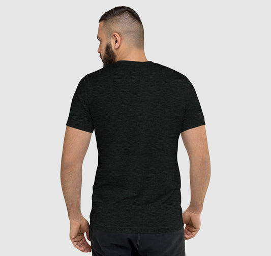 Athlete wearing the charcoal trophy tee, back view.