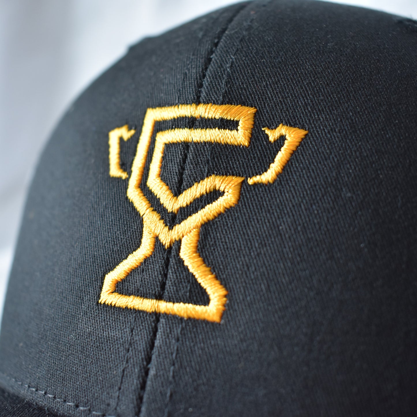 Close up of the Champletes logo on the trucker hat.