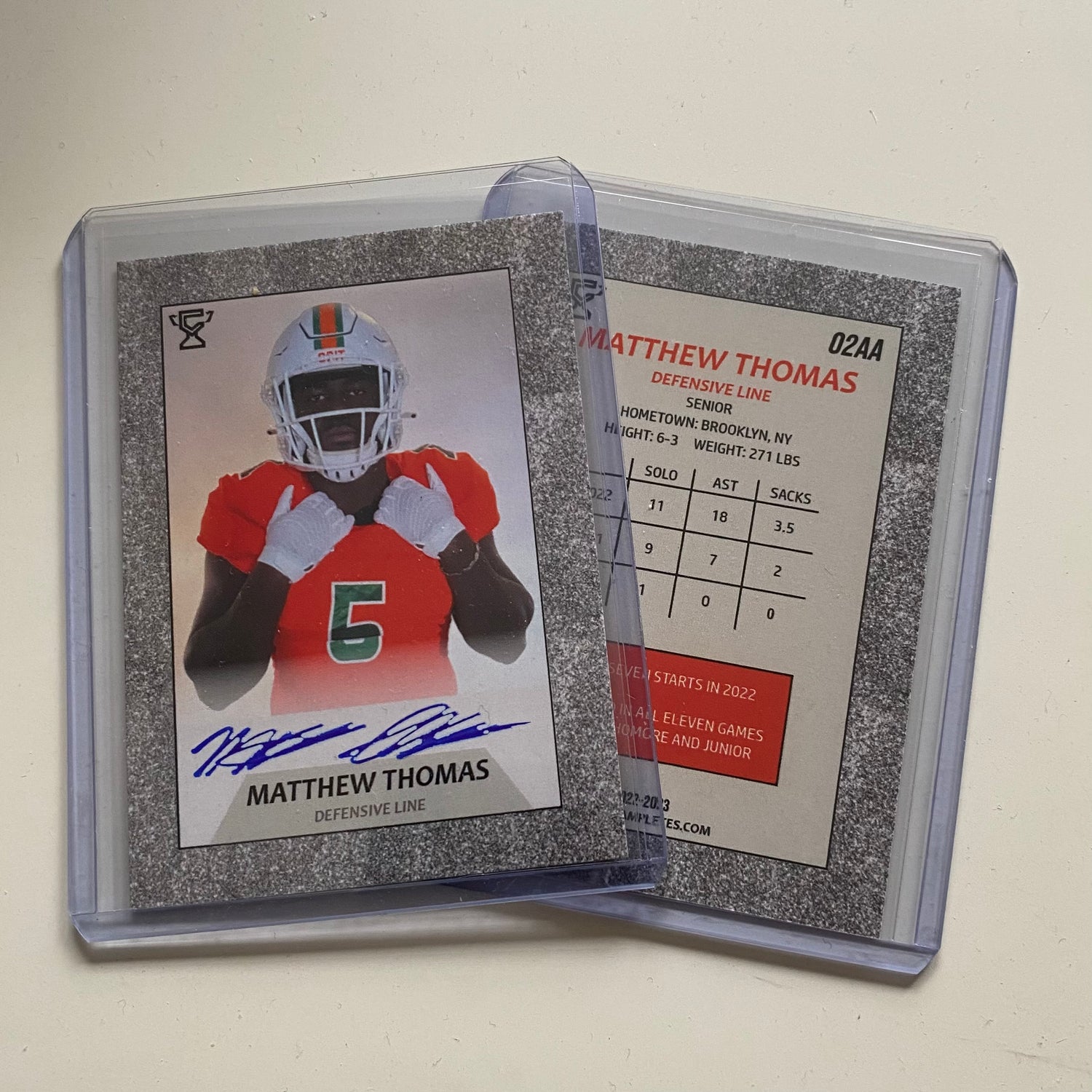 Matthew Thomas autographed trading card.