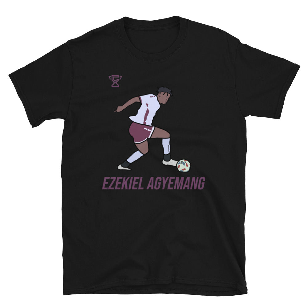 Black t-shirt featuring artwork of Ezekiel Agyemang.