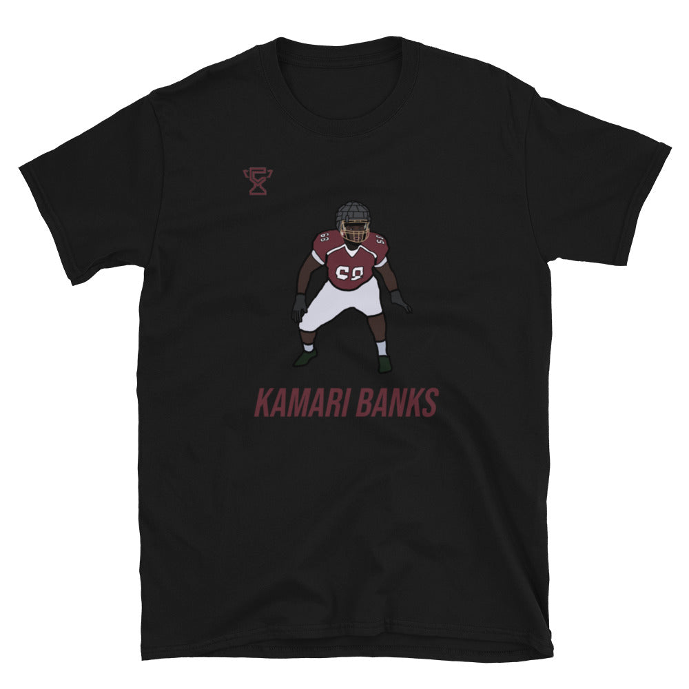 Black t-shirt featuring Kamari Banks.