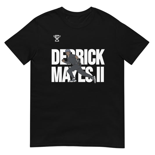 Black t-shirt featuring Derrick Mayes II.