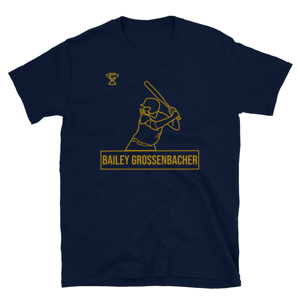 Navy t-shirt featuring Bailey Grossenbacher.