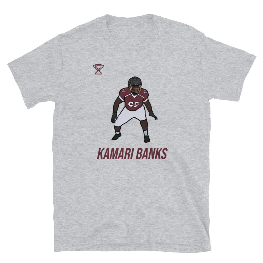 Gray t-shirt featuring Kamari Banks.